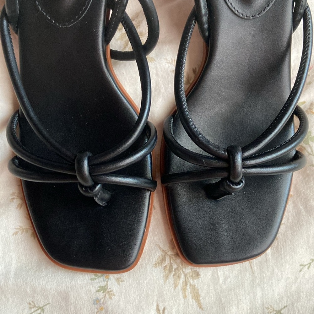 Black Strappy Slingback Heels with Wooden Finish - Picture 5 of 6
